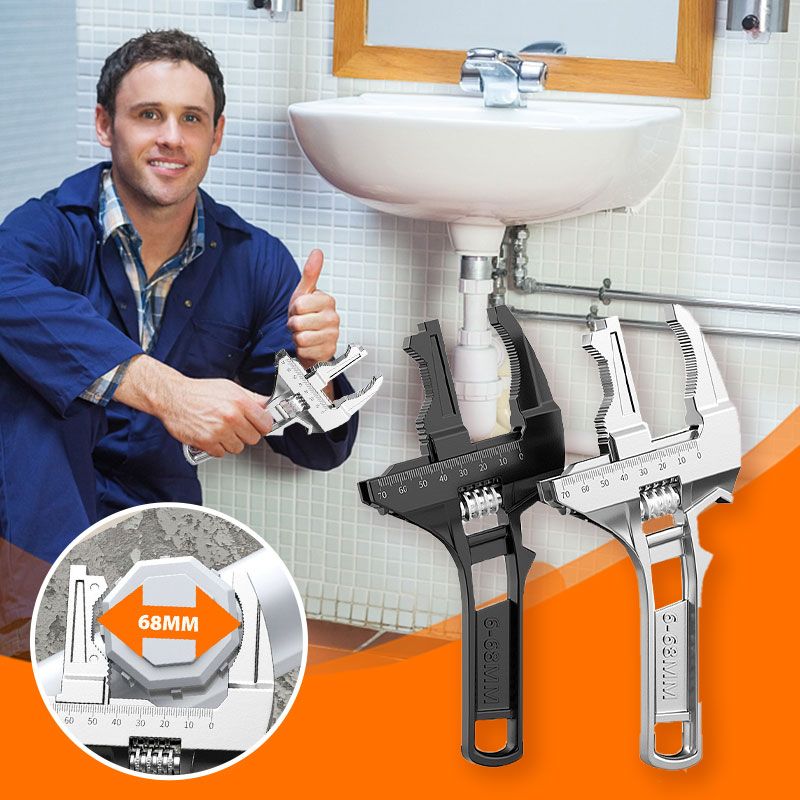 Reversible Sink Wrench With Adjustable 6-68mm Jaw Opening Tool