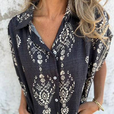 Loose-Fit Printed Dress With Short Sleeves And Pockets