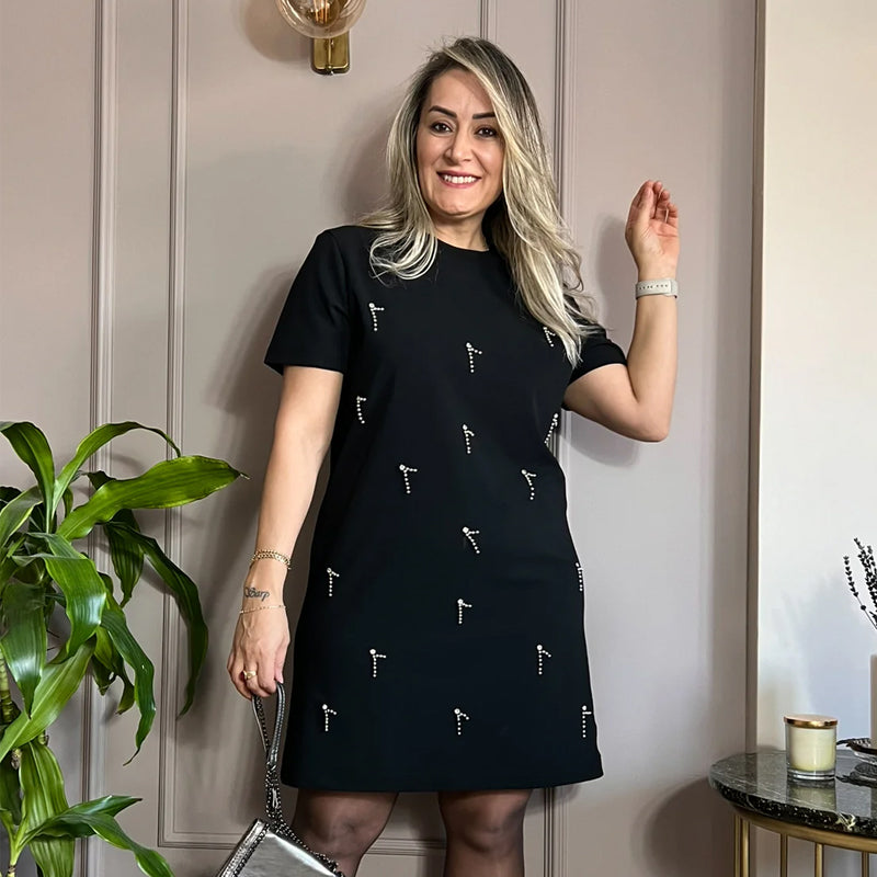 Women's Rhinestone Embellished Short Sleeve Elegant Dress