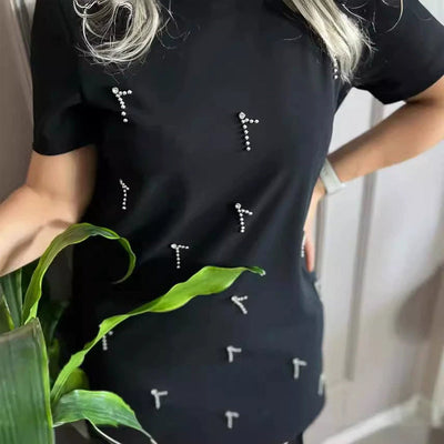 Women's Rhinestone Embellished Short Sleeve Elegant Dress