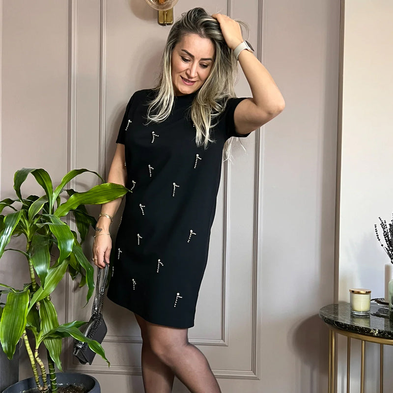 Women's Rhinestone Embellished Short Sleeve Elegant Dress