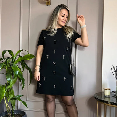 Women's Rhinestone Embellished Short Sleeve Elegant Dress