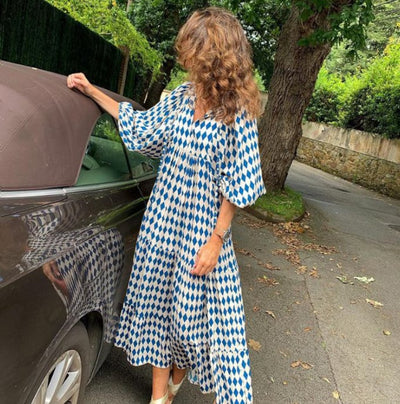 Women's Boho Maxi Dress Elegant Puff Sleeve Floral Design