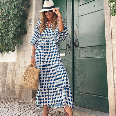 Women's Boho Maxi Dress Elegant Puff Sleeve Floral Design