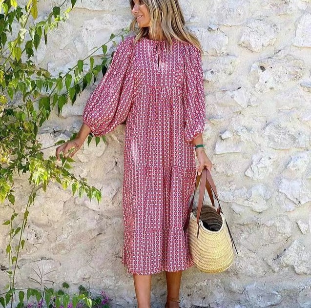 Women's Boho Maxi Dress Elegant Puff Sleeve Floral Design