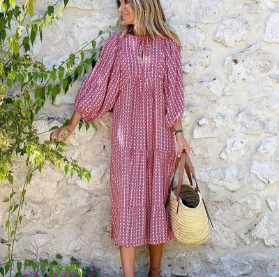 Women's Boho Maxi Dress Elegant Puff Sleeve Floral Design