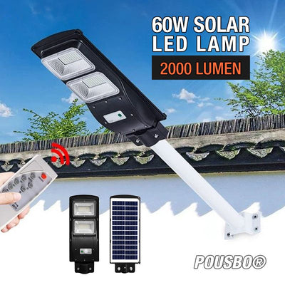 Pousbo 60W Solar LED Street Light 2000 Lumen Outdoor Lamp