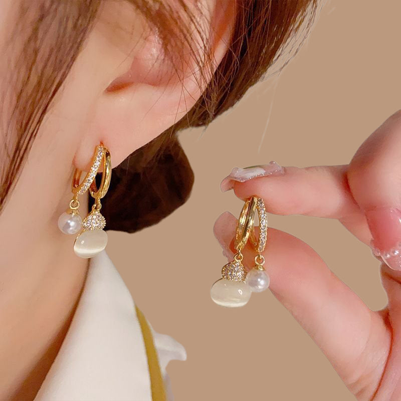 Elegant Pearl Cats Eye Earrings For Women Jewelry Gift