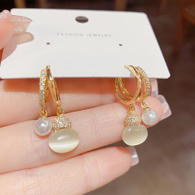 Elegant Pearl Cats Eye Earrings For Women Jewelry Gift