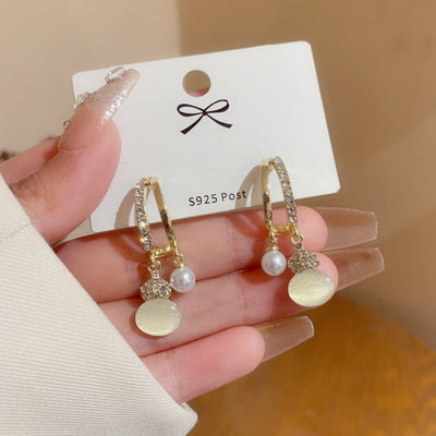 Elegant Pearl Cats Eye Earrings For Women Jewelry Gift