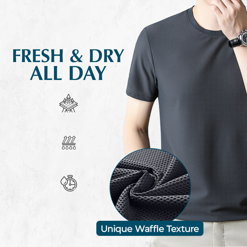 Breathable Waffle Knit T-Shirt Solid Color Short Sleeve