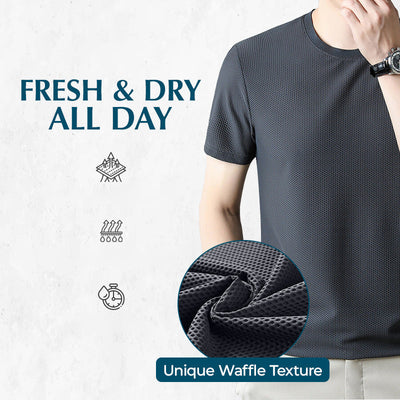 Breathable Waffle Knit T-Shirt Solid Color Short Sleeve