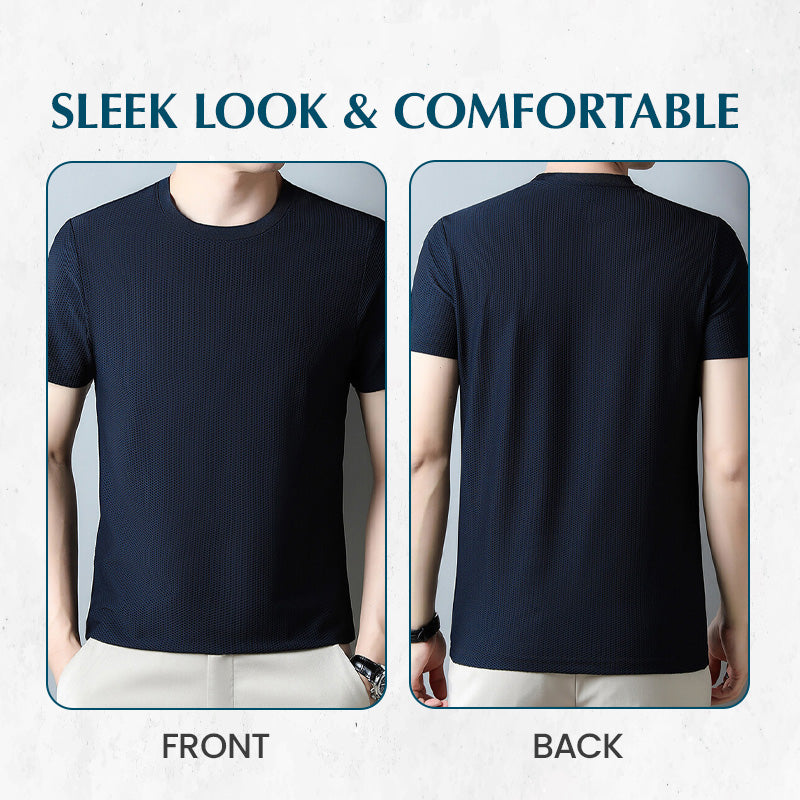 Breathable Waffle Knit T-Shirt Solid Color Short Sleeve