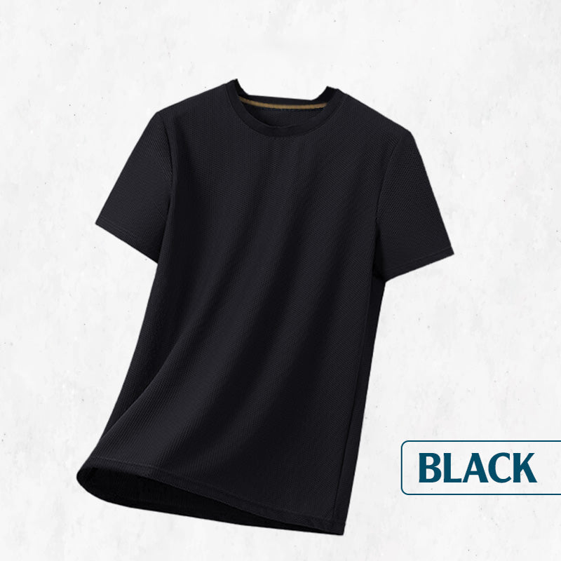 Breathable Waffle Knit T-Shirt Solid Color Short Sleeve