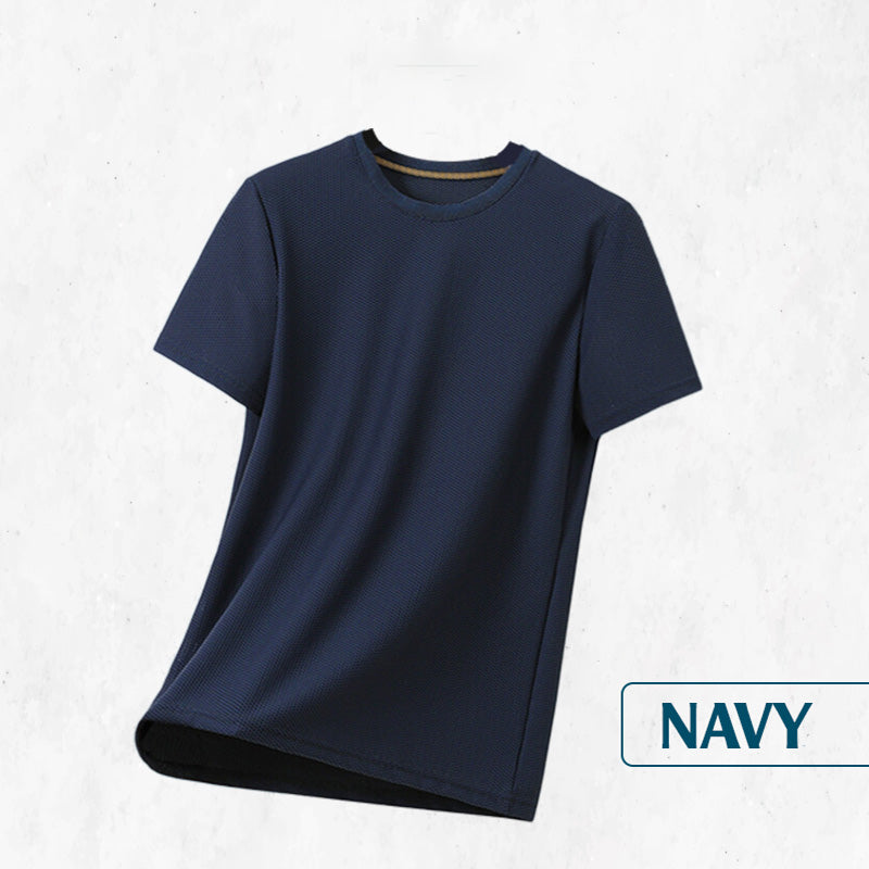 Breathable Waffle Knit T-Shirt Solid Color Short Sleeve