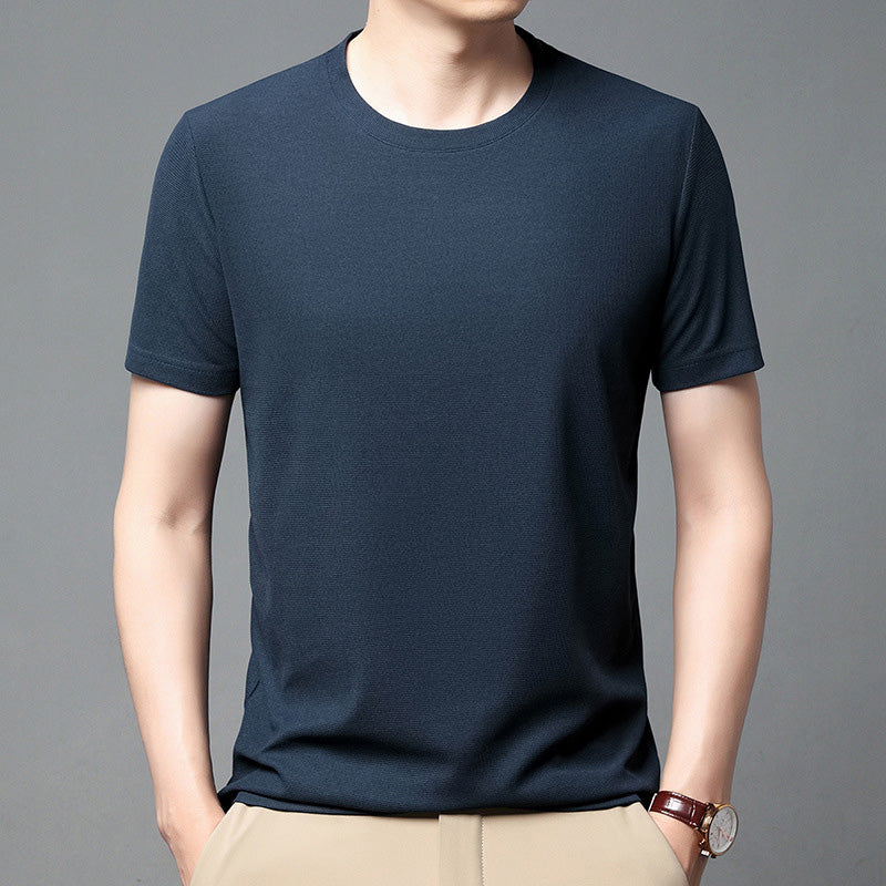 Breathable Waffle Knit T-Shirt Solid Color Short Sleeve