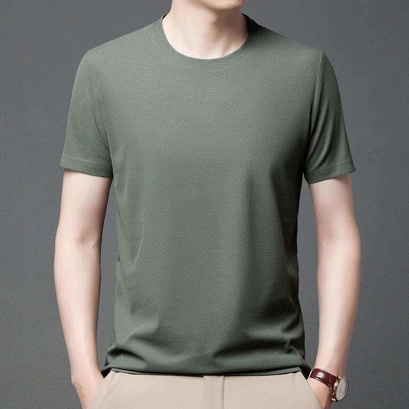 Breathable Waffle Knit T-Shirt Solid Color Short Sleeve