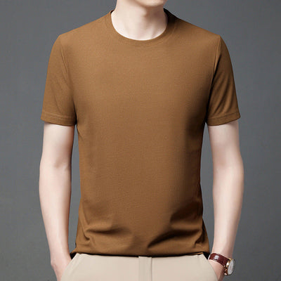 Breathable Waffle Knit T-Shirt Solid Color Short Sleeve