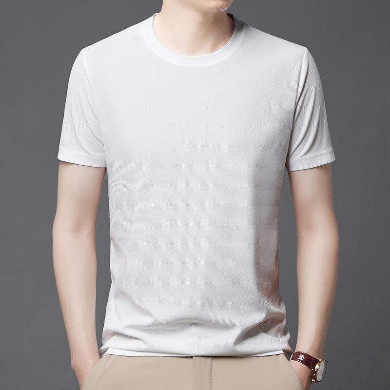 Breathable Waffle Knit T-Shirt Solid Color Short Sleeve
