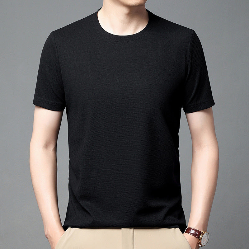 Breathable Waffle Knit T-Shirt Solid Color Short Sleeve