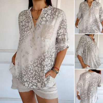 Women's Casual Printed Blouse With Stand Collar Stylish Design