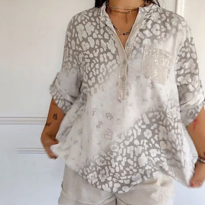 Women's Casual Printed Blouse With Stand Collar Stylish Design