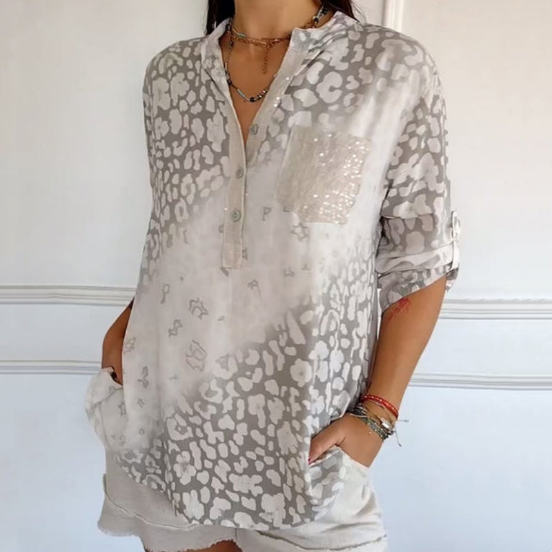 Women's Casual Printed Blouse With Stand Collar Stylish Design