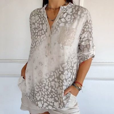 Women's Casual Printed Blouse With Stand Collar Stylish Design