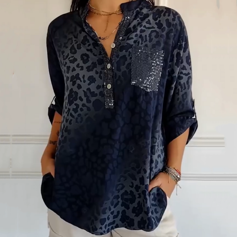 Women's Casual Printed Blouse With Stand Collar Stylish Design