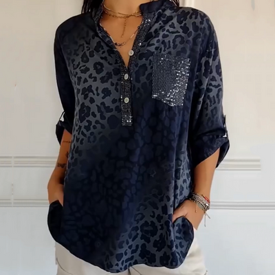Women's Casual Printed Blouse With Stand Collar Stylish Design