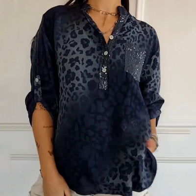 Women's Casual Printed Blouse With Stand Collar Stylish Design