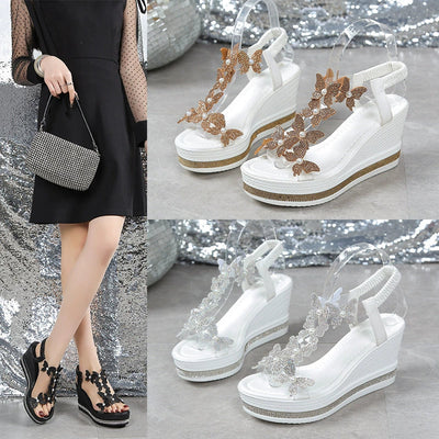Butterfly Embellished Open Toe Sandals With Glitter Detail