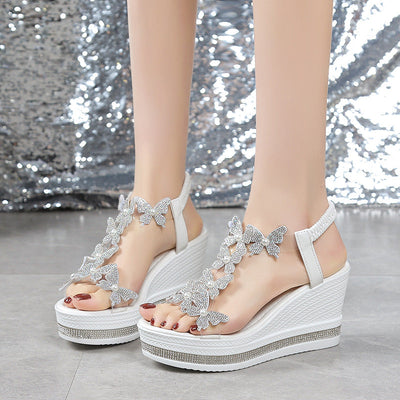 Butterfly Embellished Open Toe Sandals With Glitter Detail