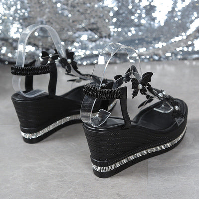 Butterfly Embellished Open Toe Sandals With Glitter Detail