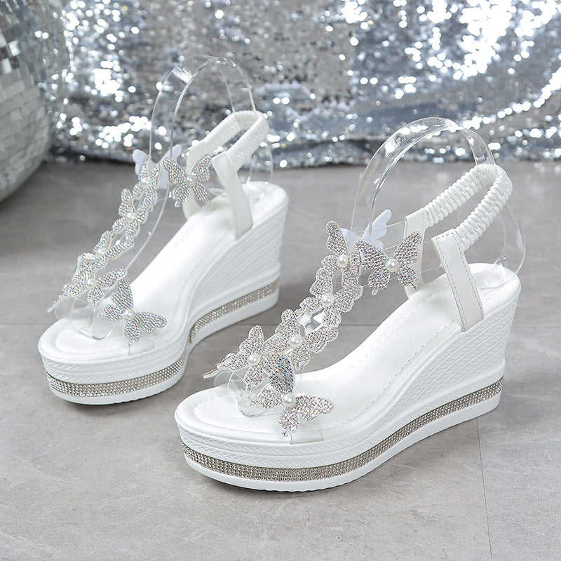 Butterfly Embellished Open Toe Sandals With Glitter Detail