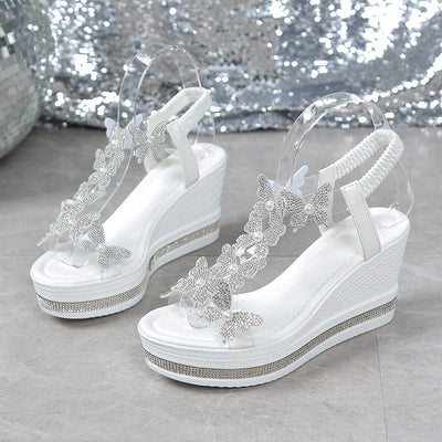 Butterfly Embellished Open Toe Sandals With Glitter Detail