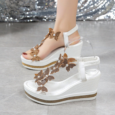 Butterfly Embellished Open Toe Sandals With Glitter Detail