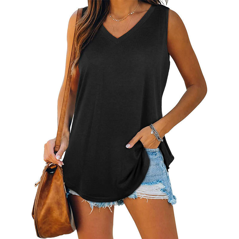 Summer V Neck Vest Solid Color Lightweight Casual Top