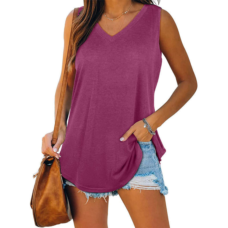 Summer V Neck Vest Solid Color Lightweight Casual Top