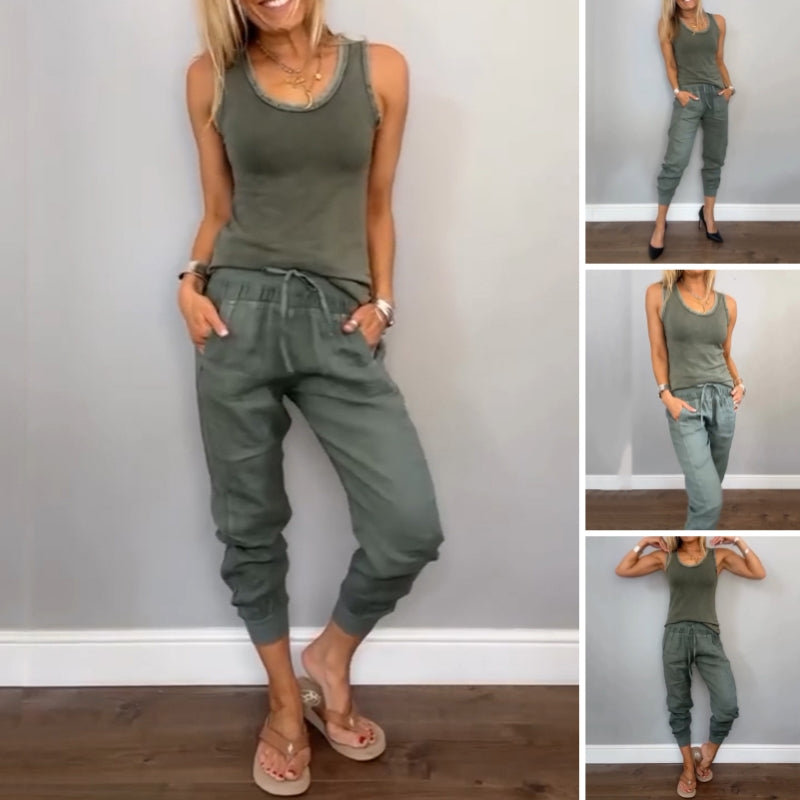 Women's Casual Two-Piece Set Solid Color Comfortable Outfit