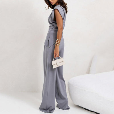 Women's Elegant Two-Piece Set Solid Color Stylish Outfit