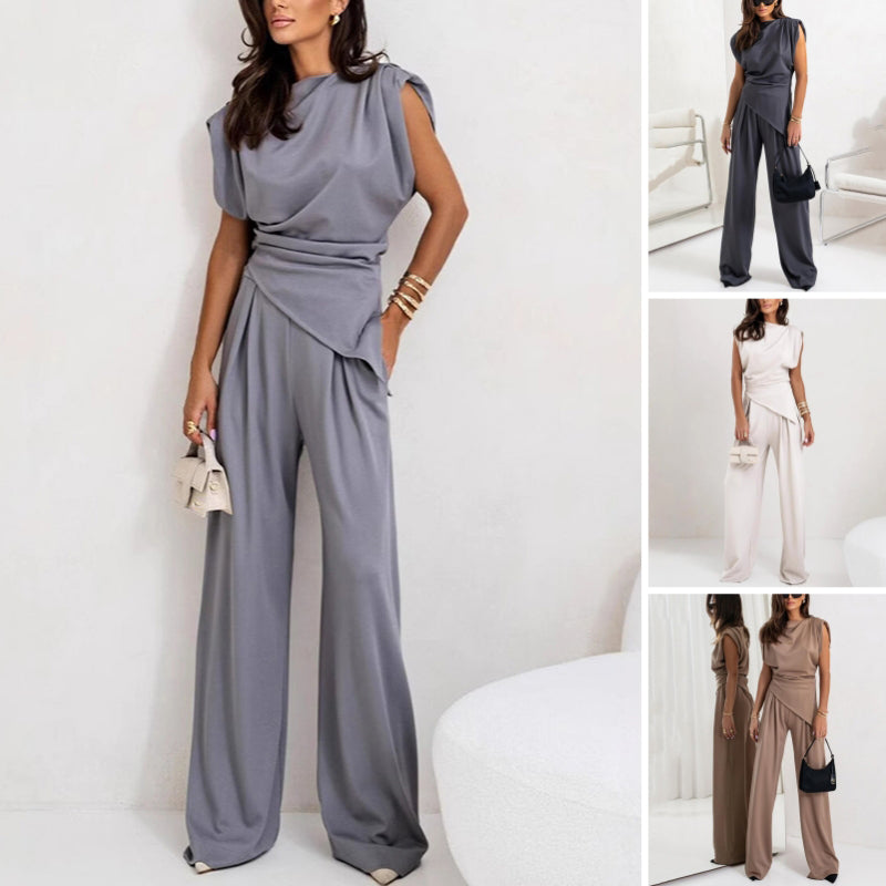 Women's Elegant Two-Piece Set Solid Color Stylish Outfit
