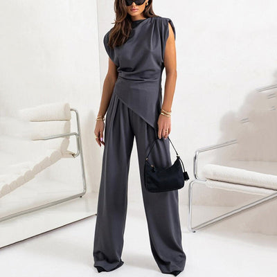 Women's Elegant Two-Piece Set Solid Color Stylish Outfit