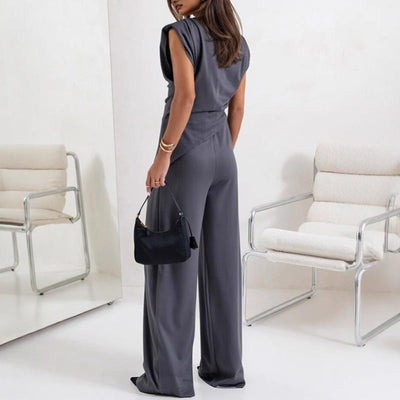 Women's Elegant Two-Piece Set Solid Color Stylish Outfit