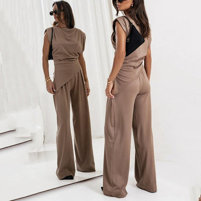 Women's Elegant Two-Piece Set Solid Color Stylish Outfit