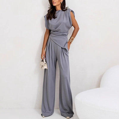 Women's Elegant Two-Piece Set Solid Color Stylish Outfit