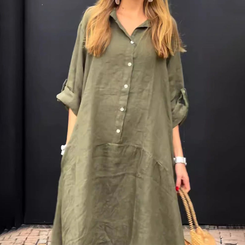 Summer Cotton Linen Maxi Dress Lightweight Casual Wear