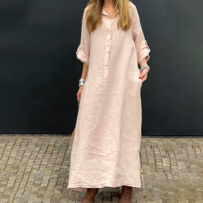 Summer Cotton Linen Maxi Dress Lightweight Casual Wear