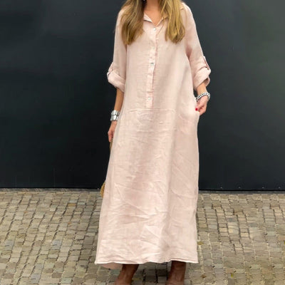 Summer Cotton Linen Maxi Dress Lightweight Casual Wear