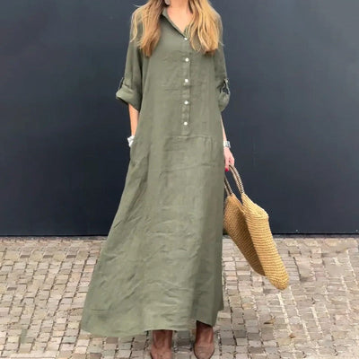 Summer Cotton Linen Maxi Dress Lightweight Casual Wear